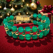 Load image into Gallery viewer, Green and gold woven cuff bracelet
