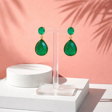 Load image into Gallery viewer, Green onyx gemstone teardrop stud earrings in gold filled

