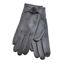 Load image into Gallery viewer, Ladies grey winter gloves with fur pompom
