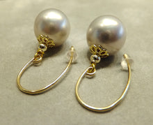 Load image into Gallery viewer, Light Grey Pearl Drop Earrings IN Gold
