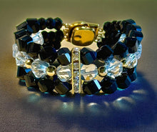 Load image into Gallery viewer, Handmade beaded gemstone black and white cuff bracelet
