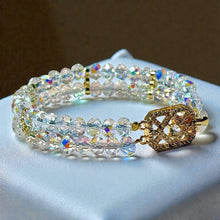 Load image into Gallery viewer, Handmade crystal cuff bracelet with gold clasp

