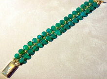 Load image into Gallery viewer, Handmade green gemstone woven cuff bracelet
