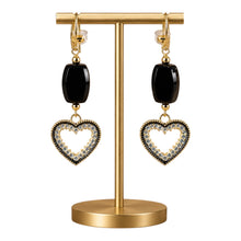 Load image into Gallery viewer, Gold Filled Black onyx heart drop earrings

