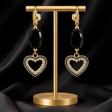 Load image into Gallery viewer, Gold filled heart shape onyx gemstone earrings
