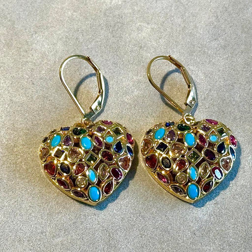 Gold Heart gemstone earrings