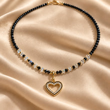 Load image into Gallery viewer, Black spinel gemstone necklace with a heart shape crystal pendant
