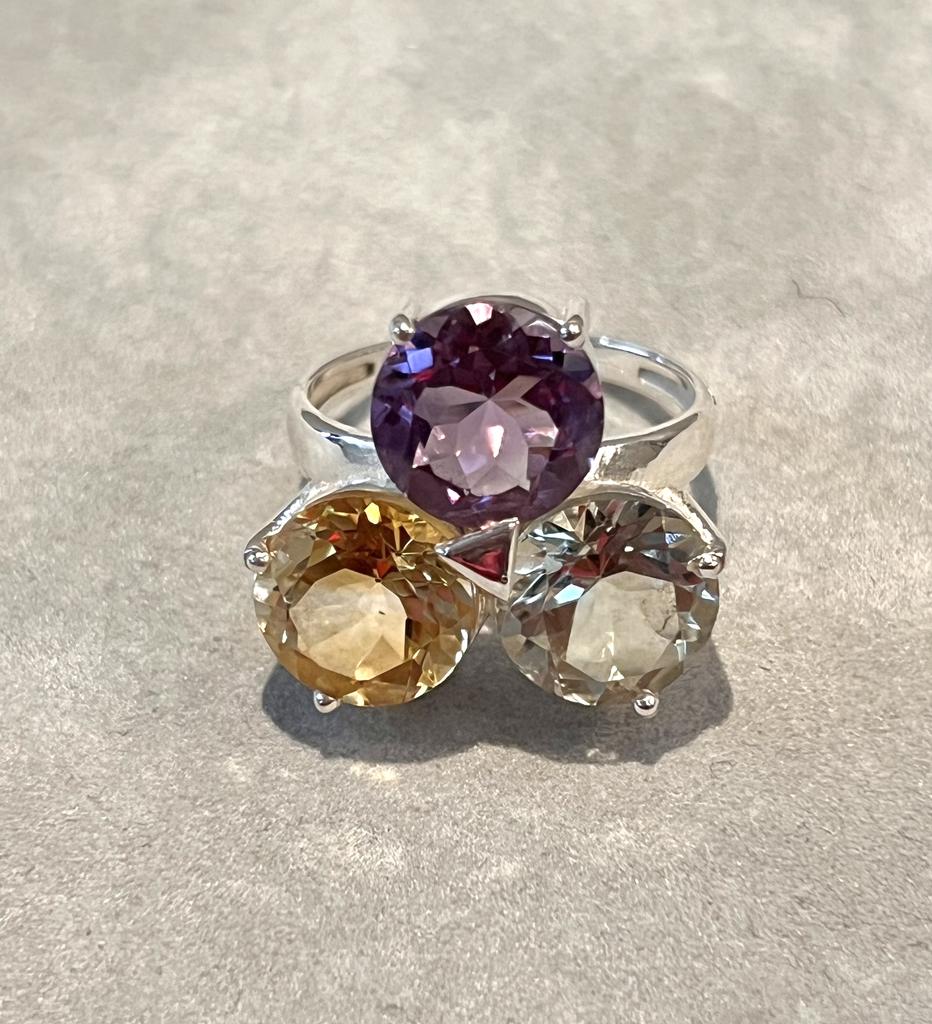 Three gemstone ring in sterling silver