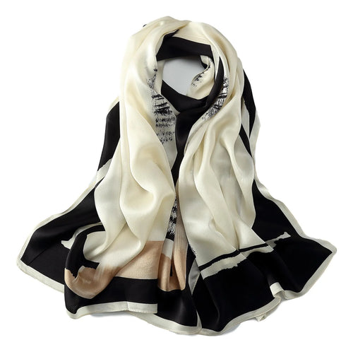 Long silk black and white scarf