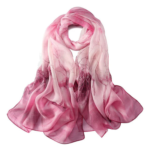 Pink floral silk chiffon scarf 