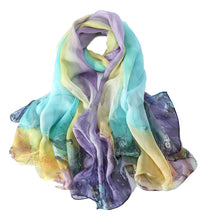 Load image into Gallery viewer, Multi color long silk chiffon scarf
