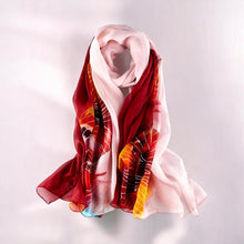 Load image into Gallery viewer, red and cream silk chiffon long scarf
