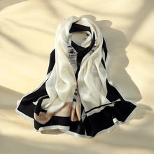 Load image into Gallery viewer, Long silk black and white scarf
