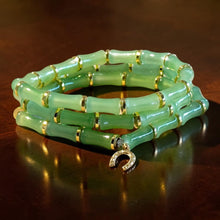 Load image into Gallery viewer, Set of three jade beaded stretch bracelets with gold filled details
