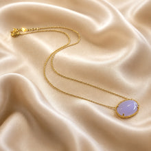 Load image into Gallery viewer, Oval Jade gemstone necklace in purple and gold filled
