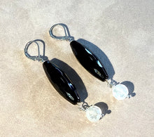 Load image into Gallery viewer, Long  drop black and white gemstone earrings
