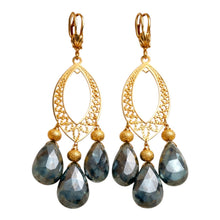Load image into Gallery viewer, Labradorite handmade gemstone earrings in gold
