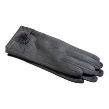 Load image into Gallery viewer, Grey winter gloves with fur pompom
