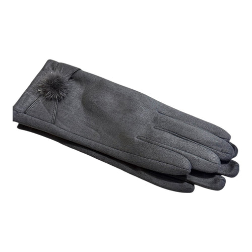Grey winter gloves with fur pompom
