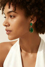 Load image into Gallery viewer, ladies teardrop green onyx gemstone earrings
