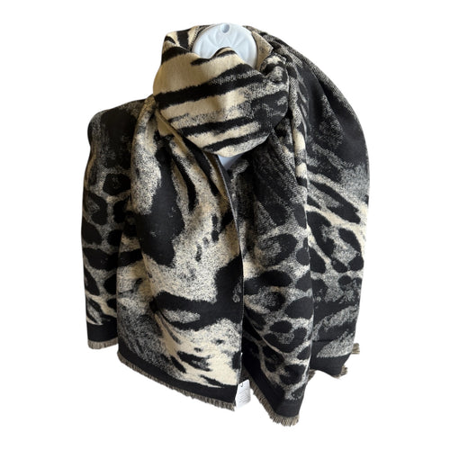 Leopard black and cream winter scarf
