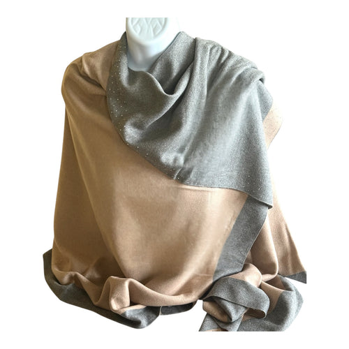 Light Grey and Light Camel cashmere cape for women