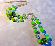 Load image into Gallery viewer, Long green gemstone and crystal necklace in gold filled
