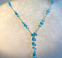 Load image into Gallery viewer, Long blue and gold crystal necklace
