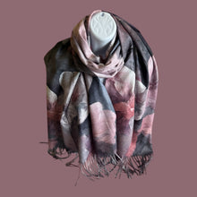 Load image into Gallery viewer, Long grey and pink flower scarf for winter
