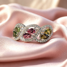 Load image into Gallery viewer, Multi color tourmaline gemstone ring for women in sterling silver
