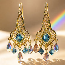 Load image into Gallery viewer, Multi color chandelier earrings in gold
