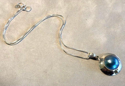 Blue pearl necklace pendant in sterling silver