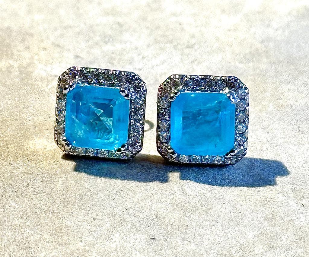Neon Blue Paraiba Tourmaline Princess cut stud earrings