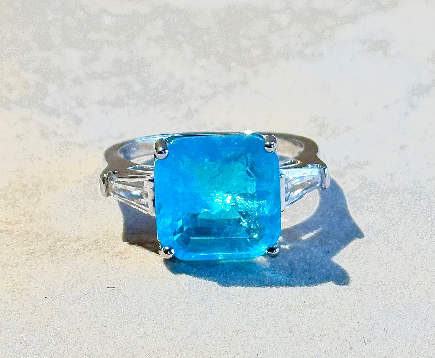 Neon blue Paraiba Tourmaline gemstone ring