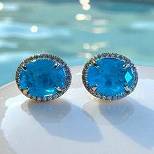 Load image into Gallery viewer, Neon Blue oval Paraiba Tourmaline stud earrings
