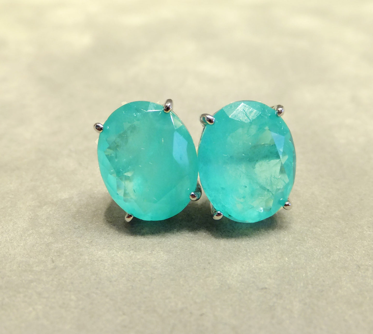 Oval Blue Paraiba Tourmaline stud earrings