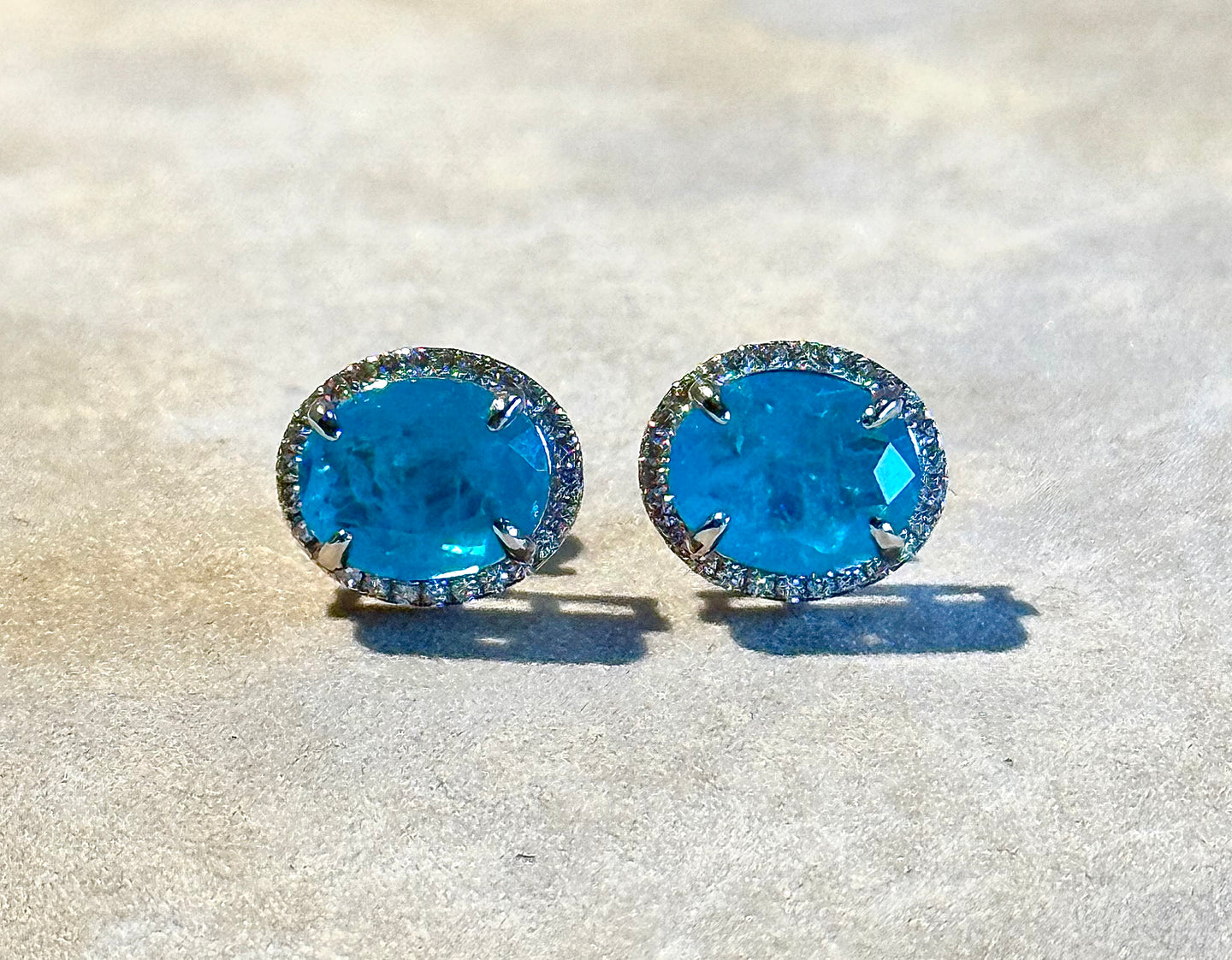 Oval neon blue Paraiba Tourmaline Gemstone stud earrings