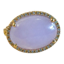 Load image into Gallery viewer, Oval purple jade gemstone ring in gold filled
