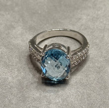 Load image into Gallery viewer, Blue topaz gemstone ring with white topaz
