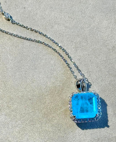 Paraiba Tourmaline neon blue pendant necklace