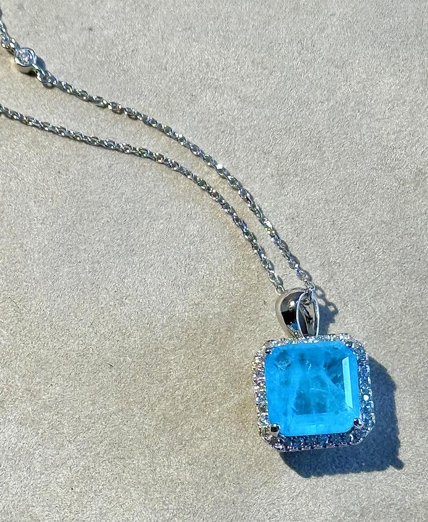 Paraiba Tourmaline neon blue pendant necklace