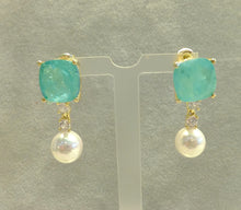 Load image into Gallery viewer, Pearl and Mint Green Paraiba Tourmaline earrings
