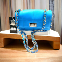Load image into Gallery viewer, Blue quilted Italian leather bag
