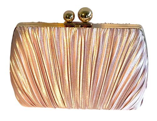 Pink satin pleated evening bag for women