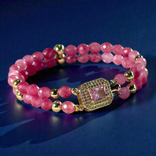 Load image into Gallery viewer, Pink gemstone beaded bracelet with crystal clasp
