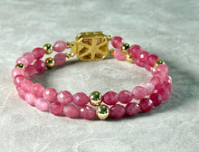Load image into Gallery viewer, Pink quartz gemstone beaded bracelet

