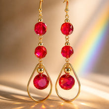 Load image into Gallery viewer, Gold filled Austrian red crystal earrings for women
