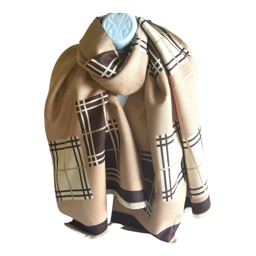 Beige and brown print scarf for women