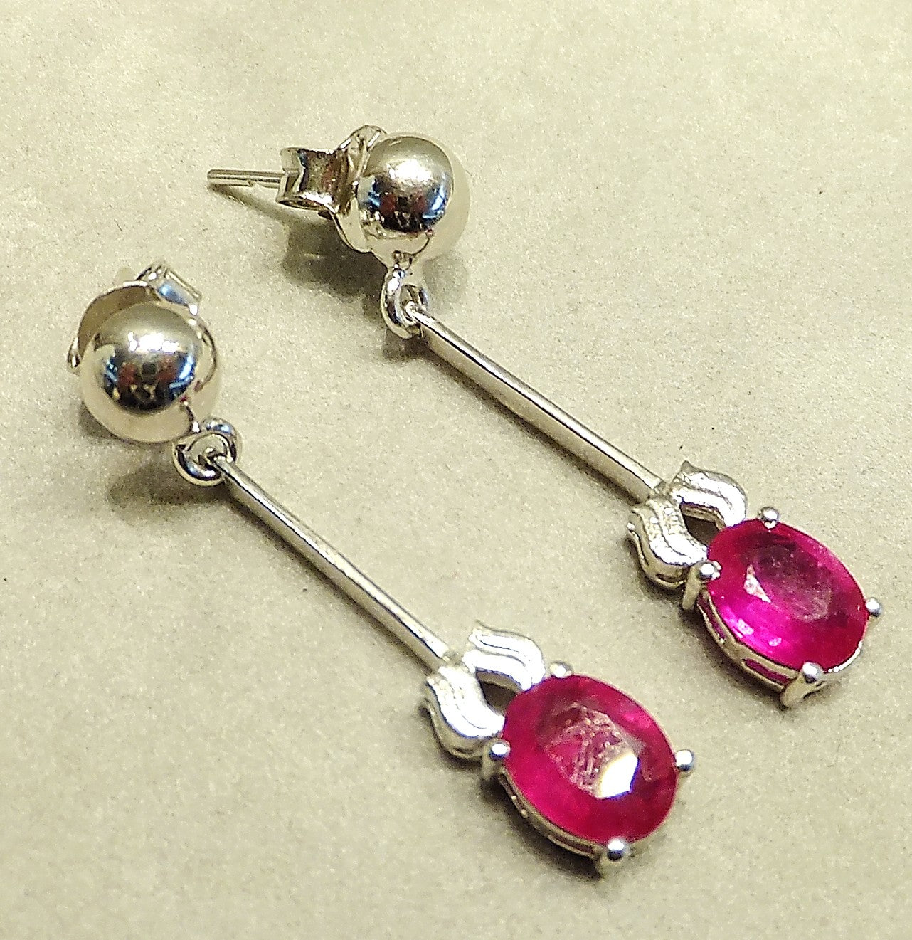 Ruby drop earrings in sterling silver