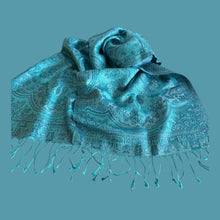 Load image into Gallery viewer, Silk Turquoise print scarf for women
